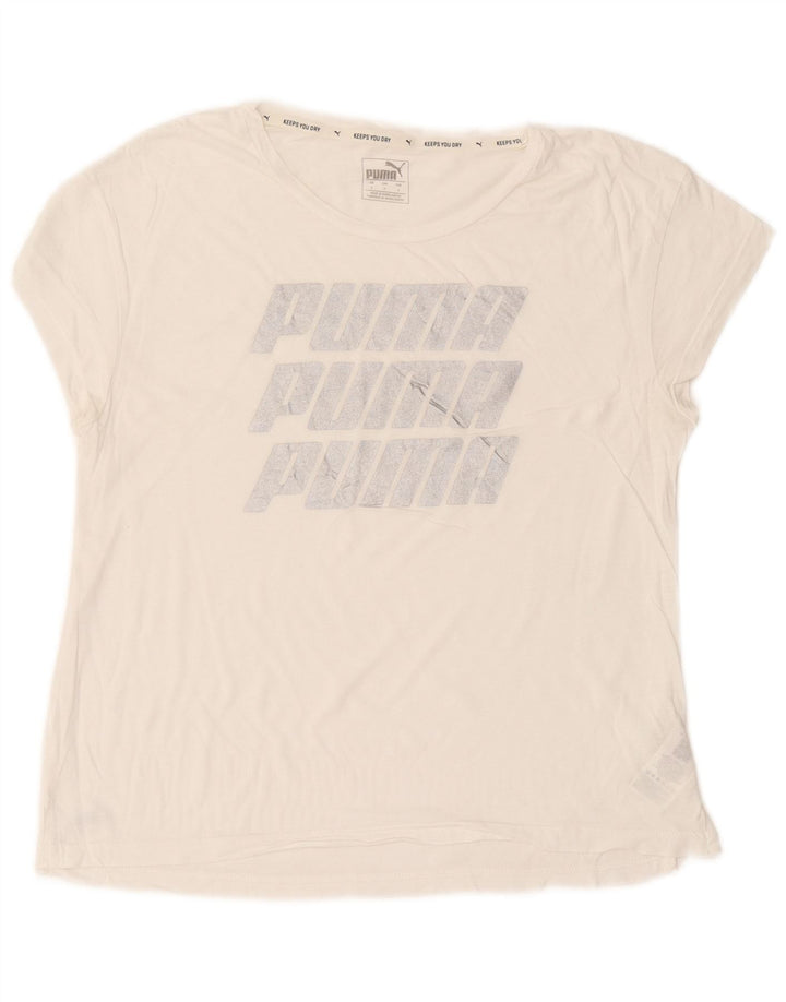 Puma Dame Oversized grafisk T-shirt Top UK 10 Lille hvid bomuld