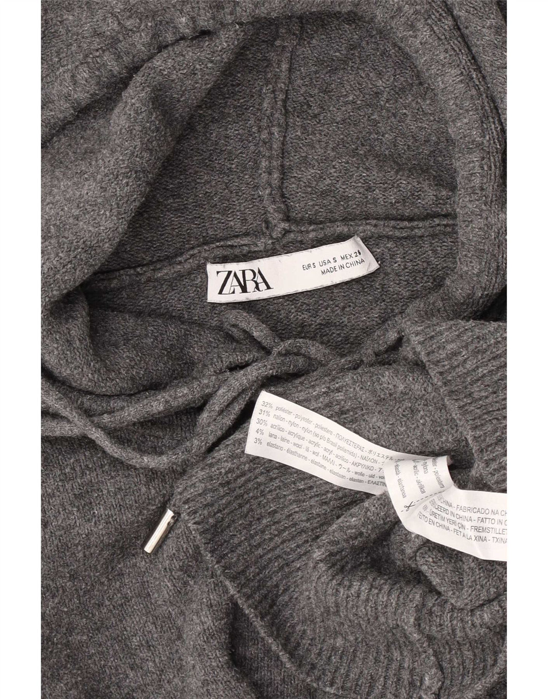 Zara oversize sweater med hætte til kvinder UK 10 Lille grå polyester