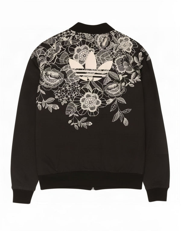 Adidas Dame Grafisk Træningsdragt Top Jacket UK 10 Small Black Floral