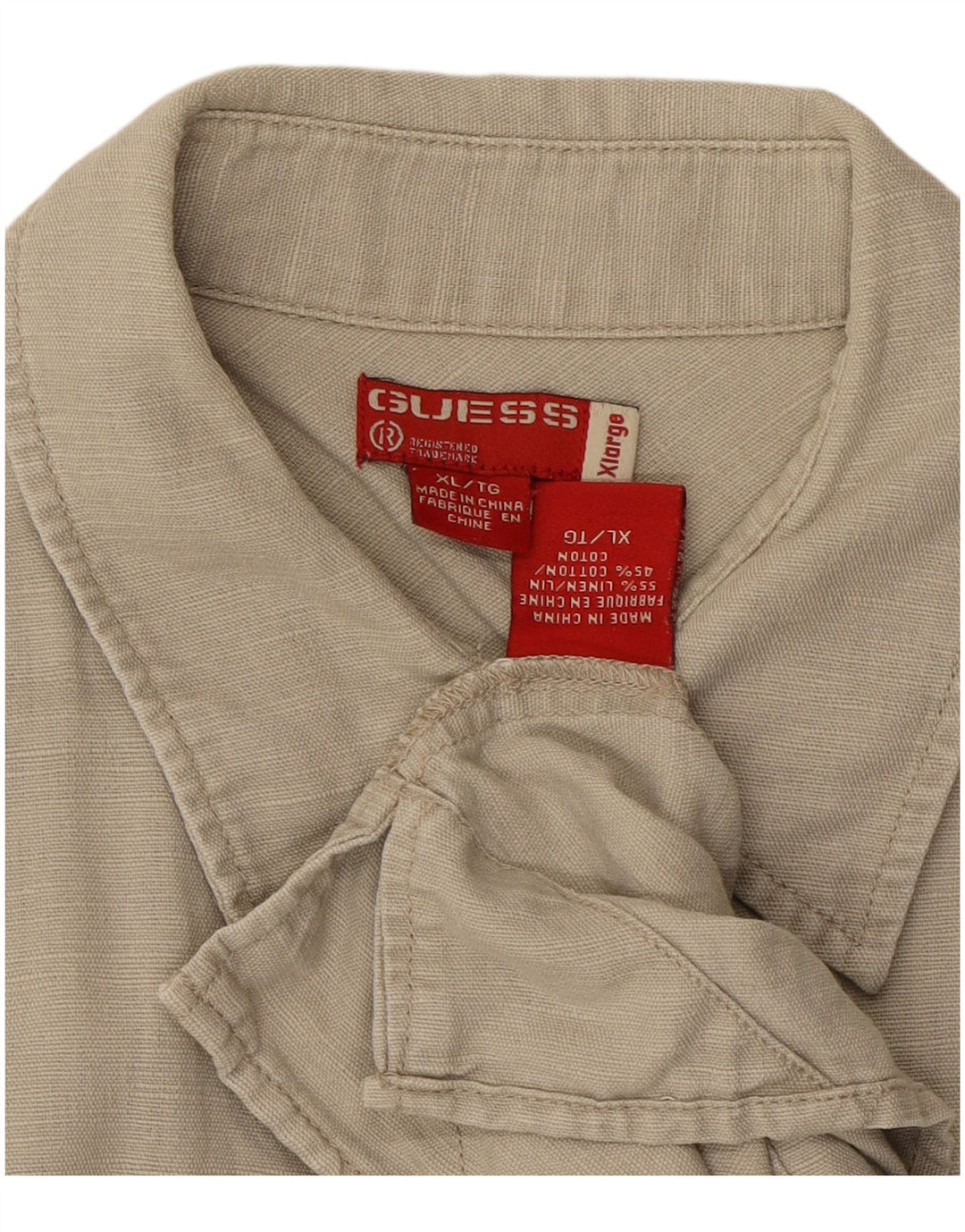 GUESS kortærmet herreskjorte XL Beige hør