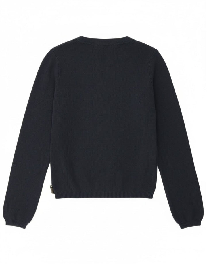 Playlife Womens Crop Cardigan Sweater UK 12 Medium Navy Blue Polyamid