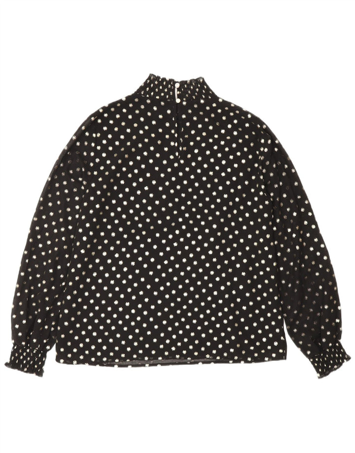 Oasis Dame Langærmet Bluse Top UK 12 Medium Sort Plettet Polyester