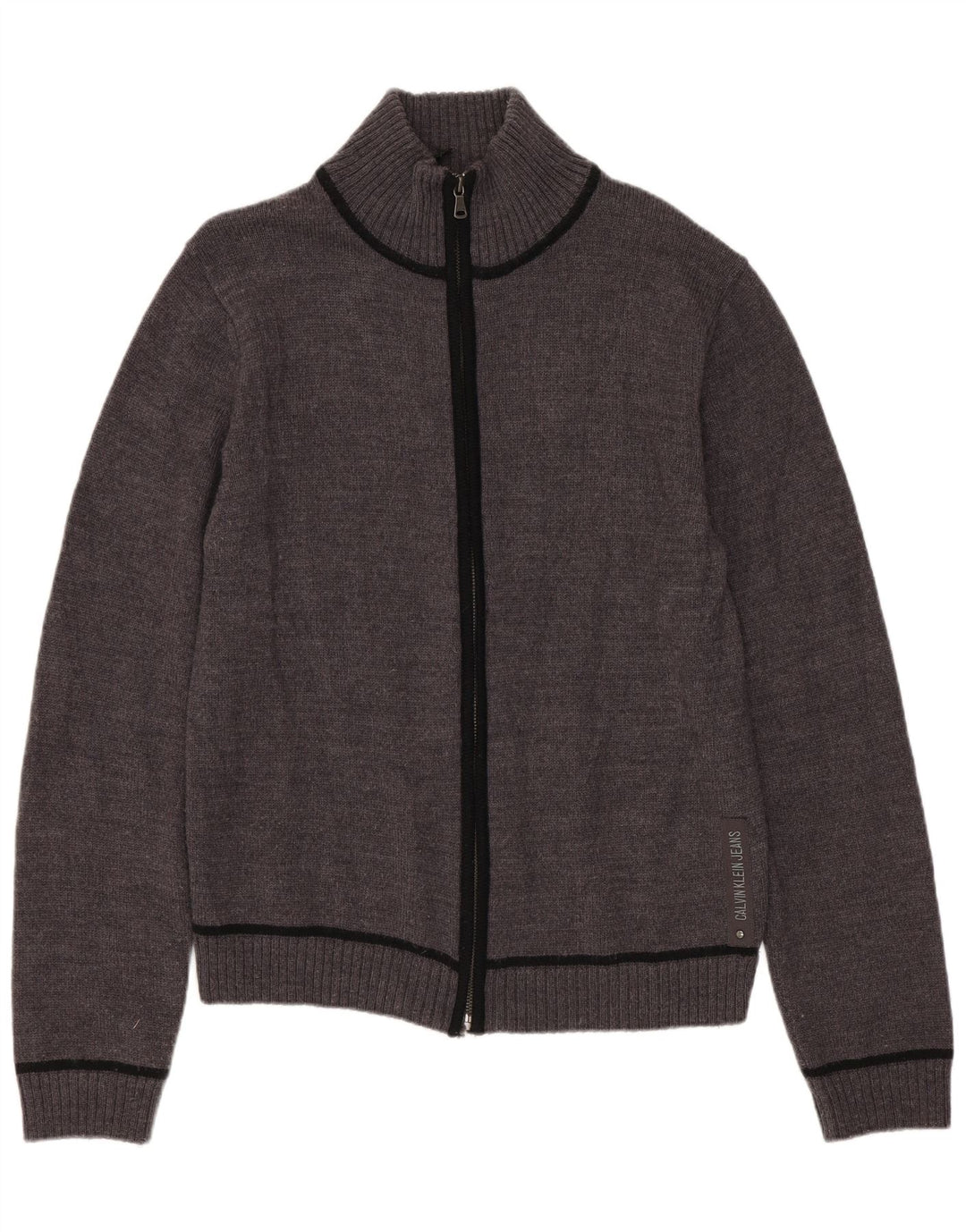 CALVIN KLEIN JEANS Dame cardigan sweater UK 10 Small Grey Virgin Wool