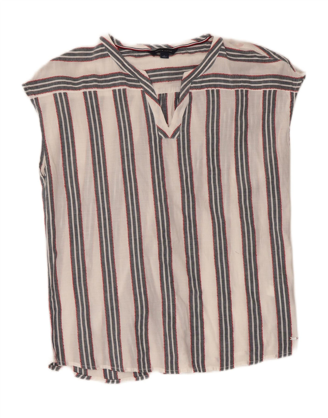 Tommy Hilfiger Dame ærmeløs bluse Top UK 14 Medium Hvid Stribet