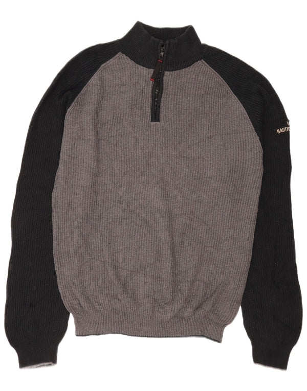 Nautica Herre Zip Neck Jumper Sweater 2XL Grå Colourblock Bomuld