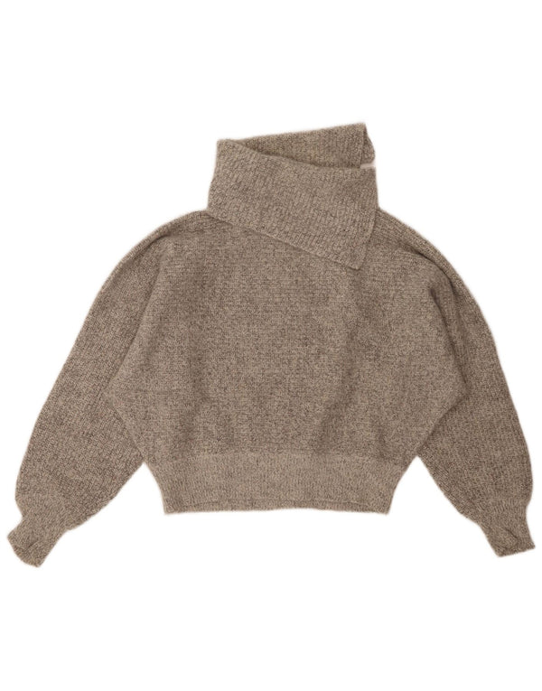 BAGARRY Dame Crop Roll Neck Jumper Sweater UK 14 Large Grey Flecked