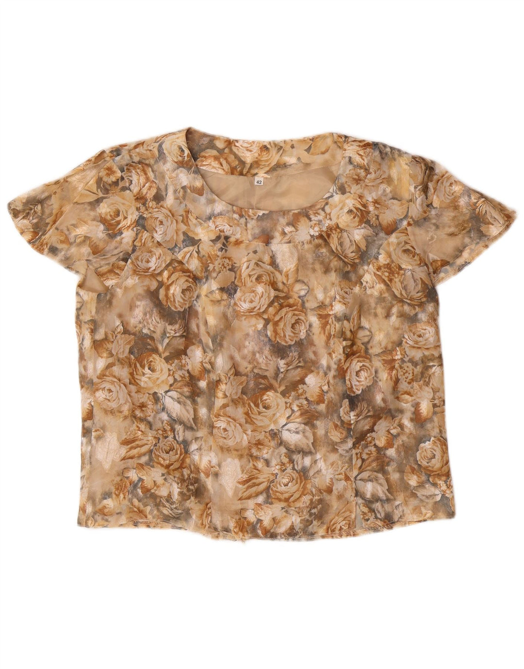 VINTAGE Womens Crop Bluse Top IT 42 Medium Beige Floral