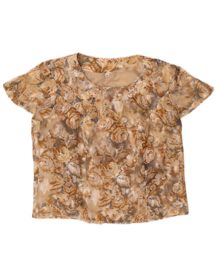 VINTAGE Womens Crop Bluse Top IT 42 Medium Beige Floral