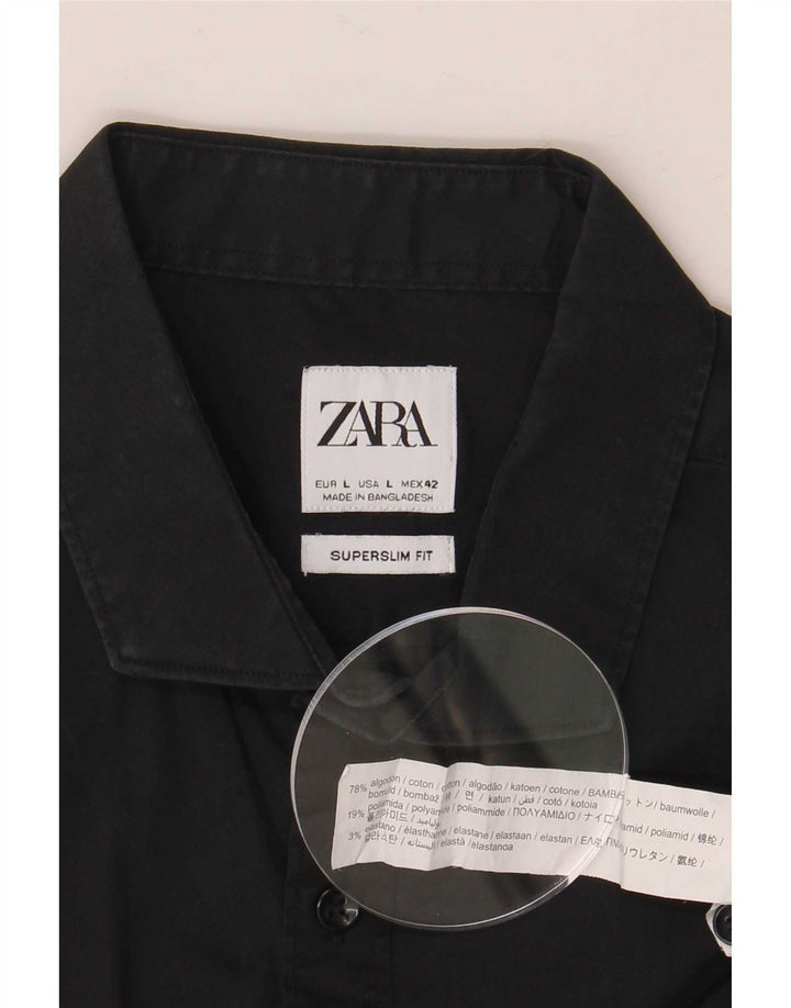 Zara Herre Super Slim Fit skjorte Stor sort bomuld