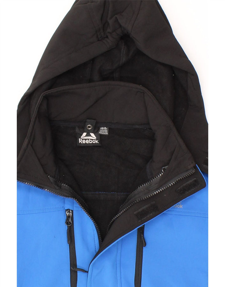 REEBOK Boys Hooded Windbreaker Jacket 10-11 Years Medium Blue Colourblock Vintage Reebok and Second-Hand Reebok from Messina Hembry 