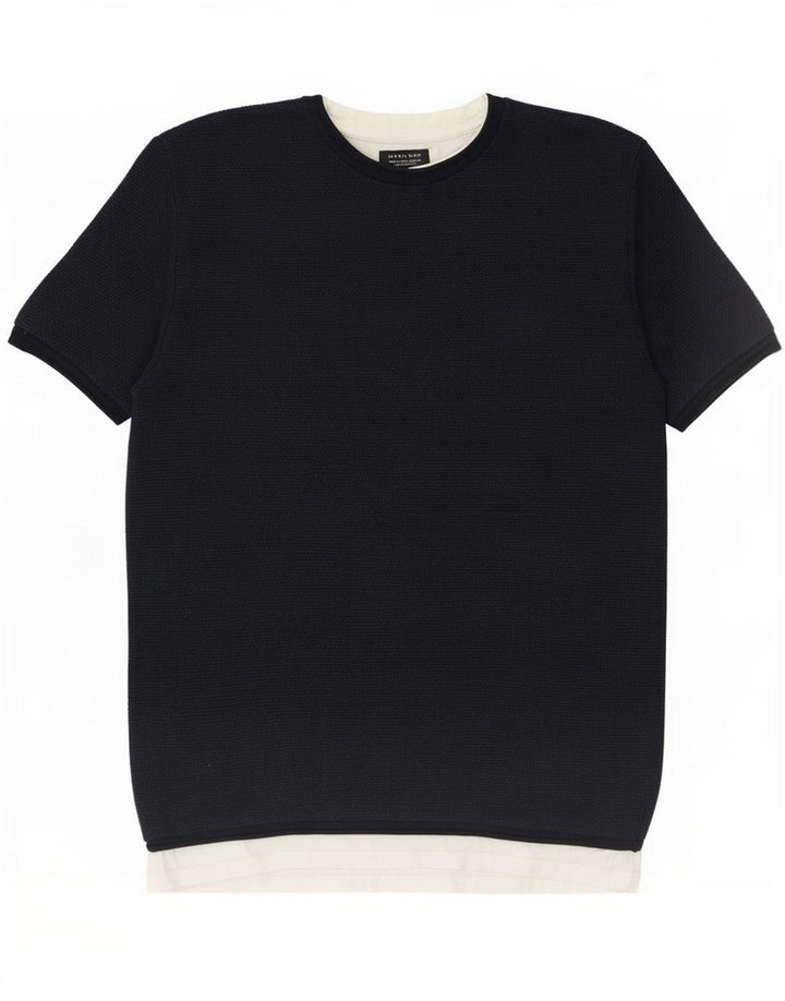 Zara Herre T-Shirt Top Stor Marineblå Colourblock