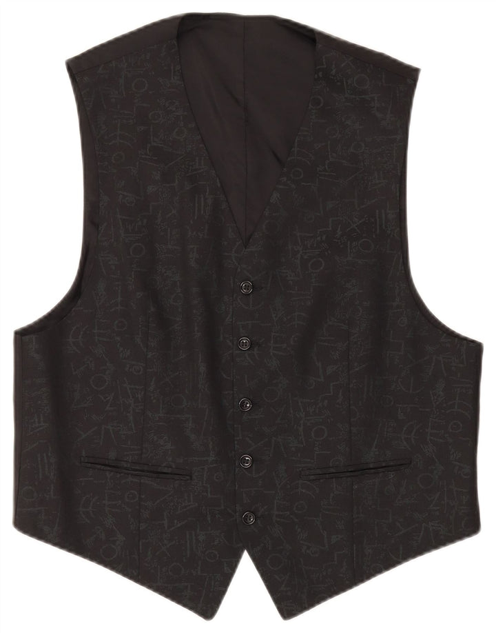 VINTAGE Mens Waistcoat IT 50 Medium Black Geometric Wool