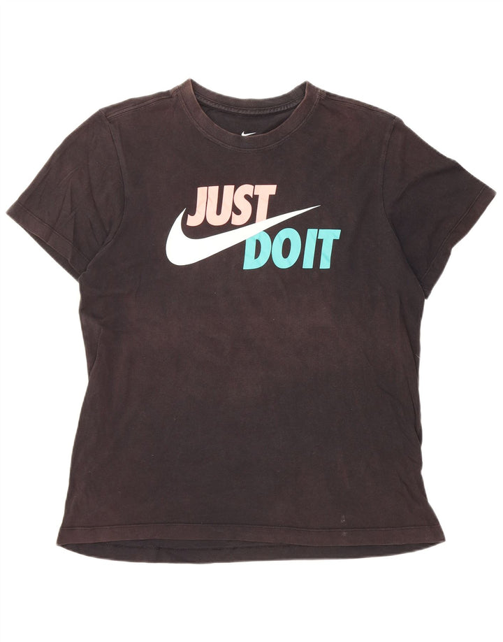 Nike Grafisk T-Shirt Top UK 14 Medium Sort Bomuld