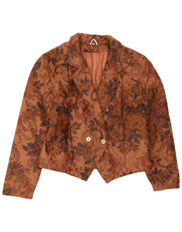 VINTAGE Womens Crop Blazer Jacket IT 42 Medium Brown Floral