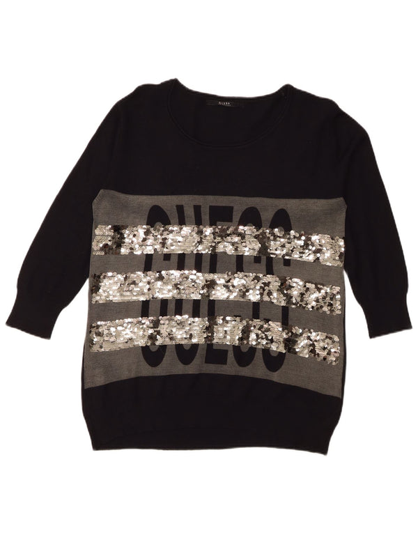 Guess Dame Oversized grafisk bådhals sweater UK 6 XS Sort