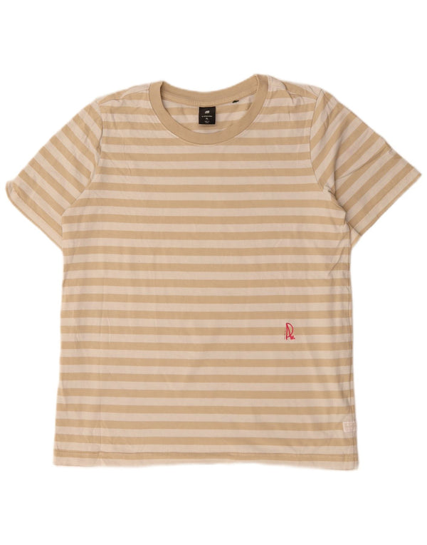 G-STAR Dame T-Shirt Top UK 18 XL Beige Stribet Bomuld
