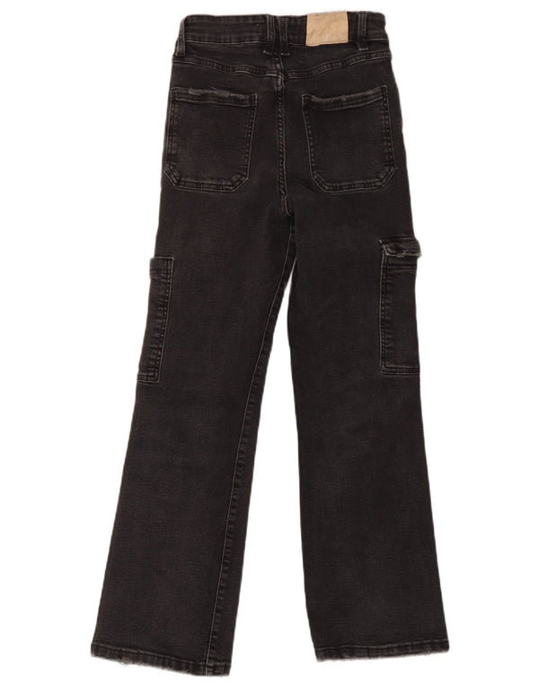 Zara Girls Cargo Flared Jeans 13-14 Years W26 L26 Black Cotton