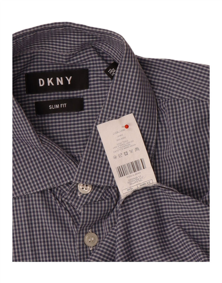 Dkny Herre Slim Fit Skjorte Str 39 15/5 Medium Blue Check Cotton