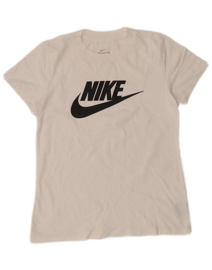 NIKE grafisk T-shirt top til kvinder UK 6 XS hvid bomuld
