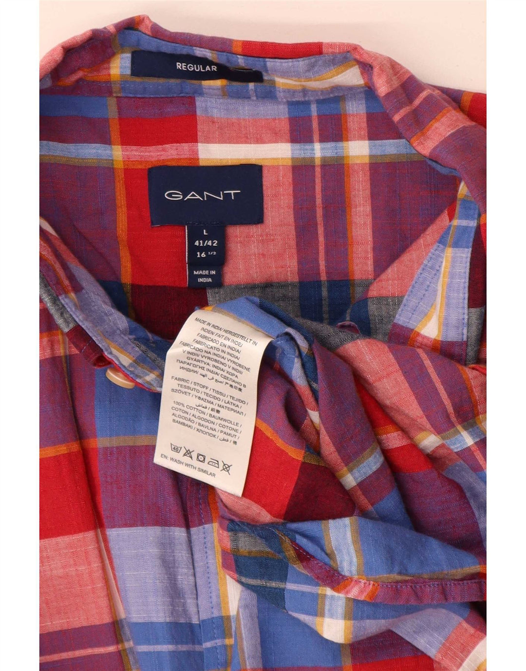 Gant herre Regular Fit skjorte str. 41/42 16 1/2 stor flerfarvet tern