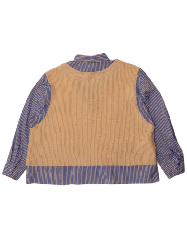 Zara Dame Oversized Strik Vest Skjorte UK 6 XS Beige Stribet Akryl Moderne