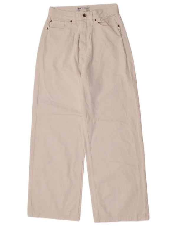 Zara Dame Jeans med brede ben EU 38 Small W28 L30 Hvid bomuld