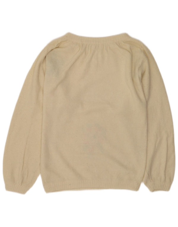 Vintage Dame Boat Neck Jumper Sweater UK 12 Medium Off White Floral