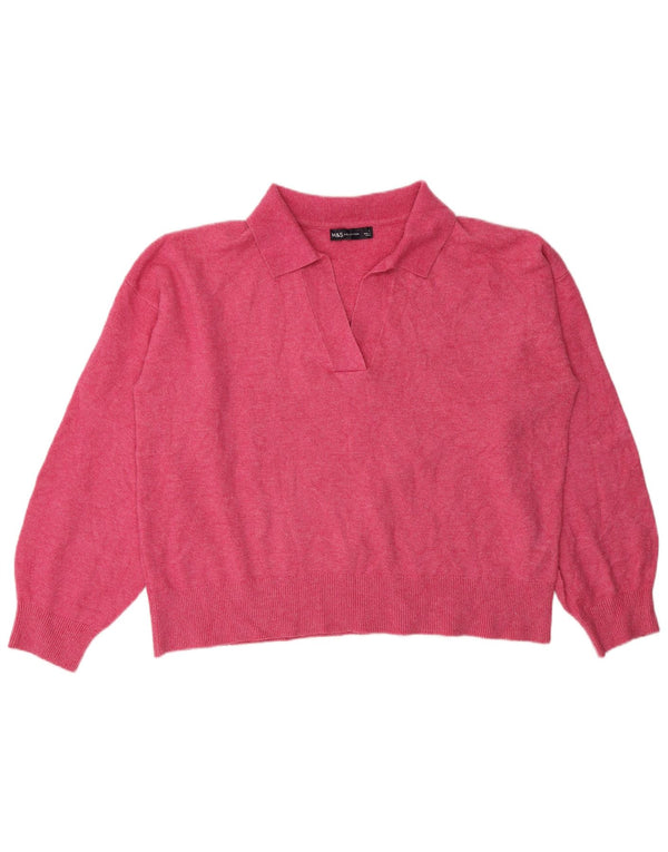 Marks & Spencer Dame Polo Neck Jumper Sweater UK 16 Large Pink Polyester