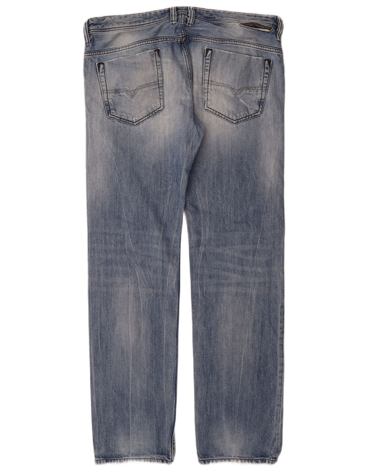 Diesel Herre Distressed Straight Jeans W36 L34 Blå Bomuld
