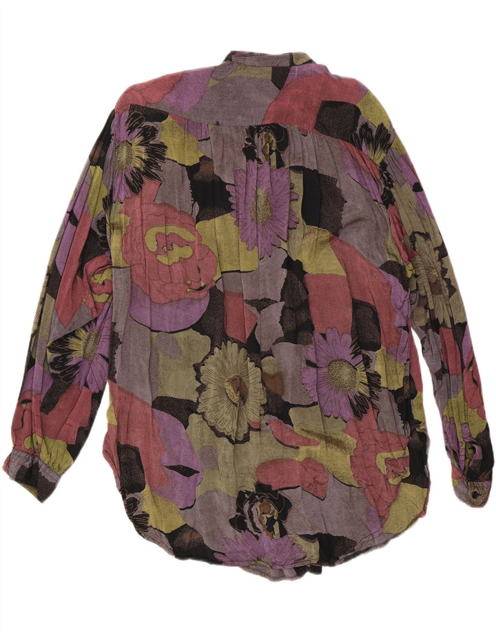 VINTAGE Longline skjortebluse til kvinder EU 36/38 Medium Flerfarvet blomster