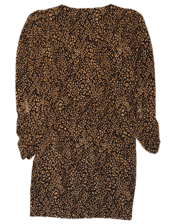 Zara Dame Langærmet Skede Kjole UK 12 Medium Black Animal Print