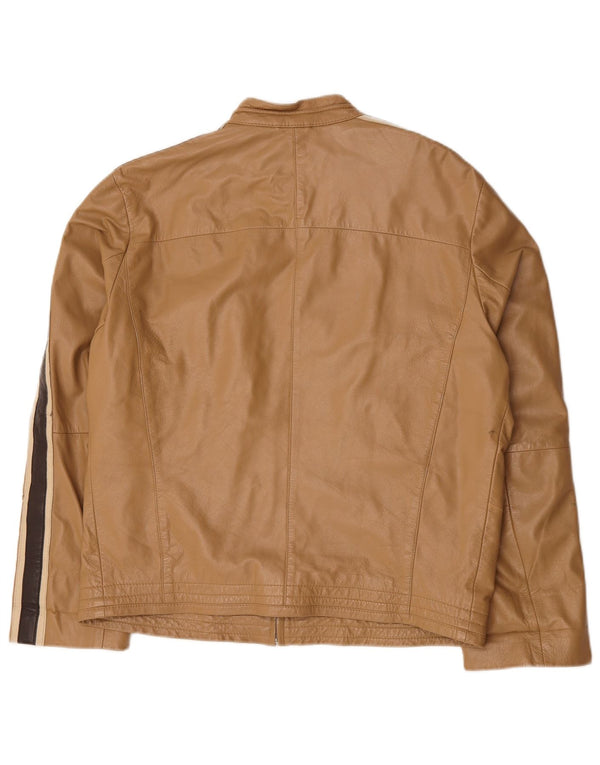 Vintage Herre Læderjakke IT 54 XL Beige Colourblock Læder