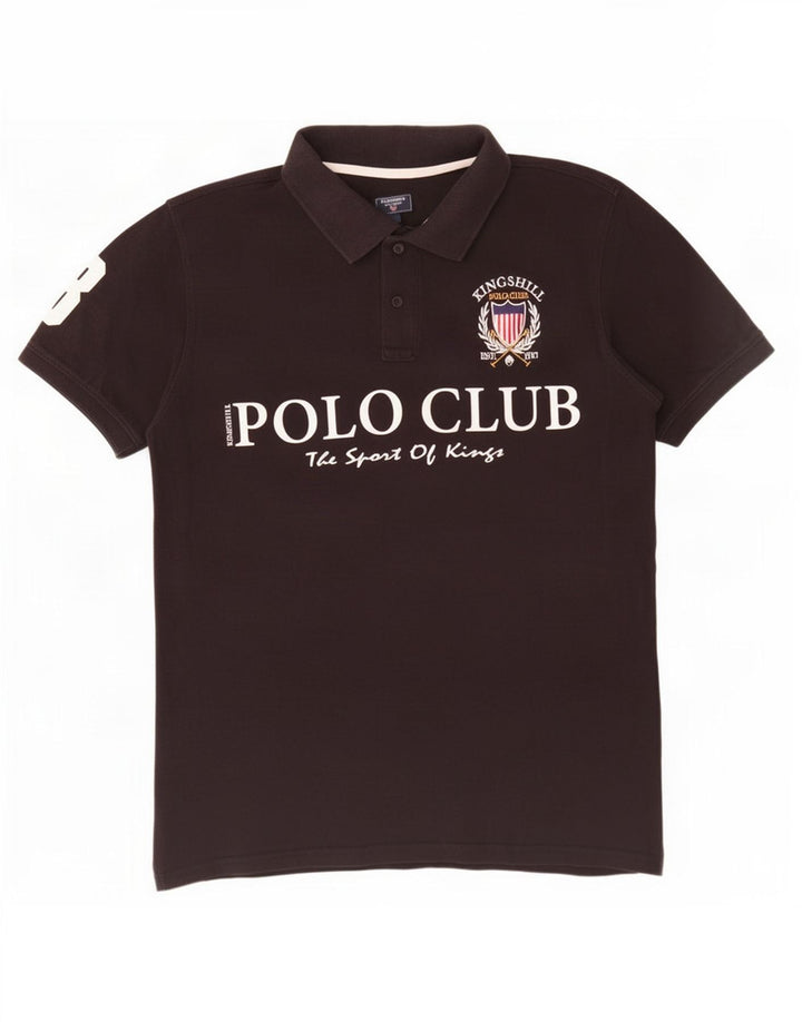 Vintage herre grafisk poloshirt stor sort bomuld
