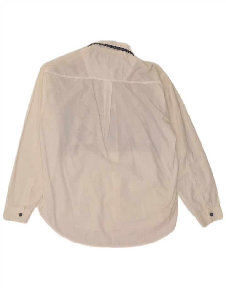 Vintage Dame Oversized skjortebluse UK 14 Medium White Geometrisk Bomuld
