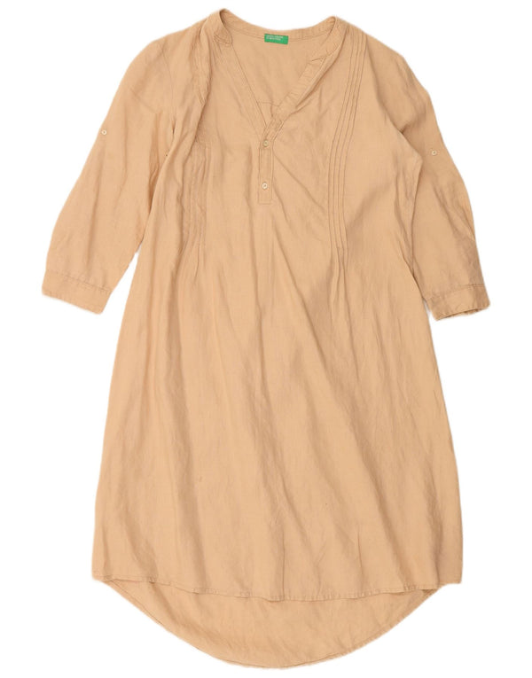 BENETTON 3/4 ærmet tunikakjole til kvinder UK 14 Medium Beige