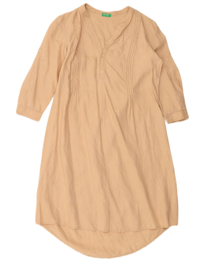 BENETTON 3/4 ærmet tunikakjole til kvinder UK 14 Medium Beige