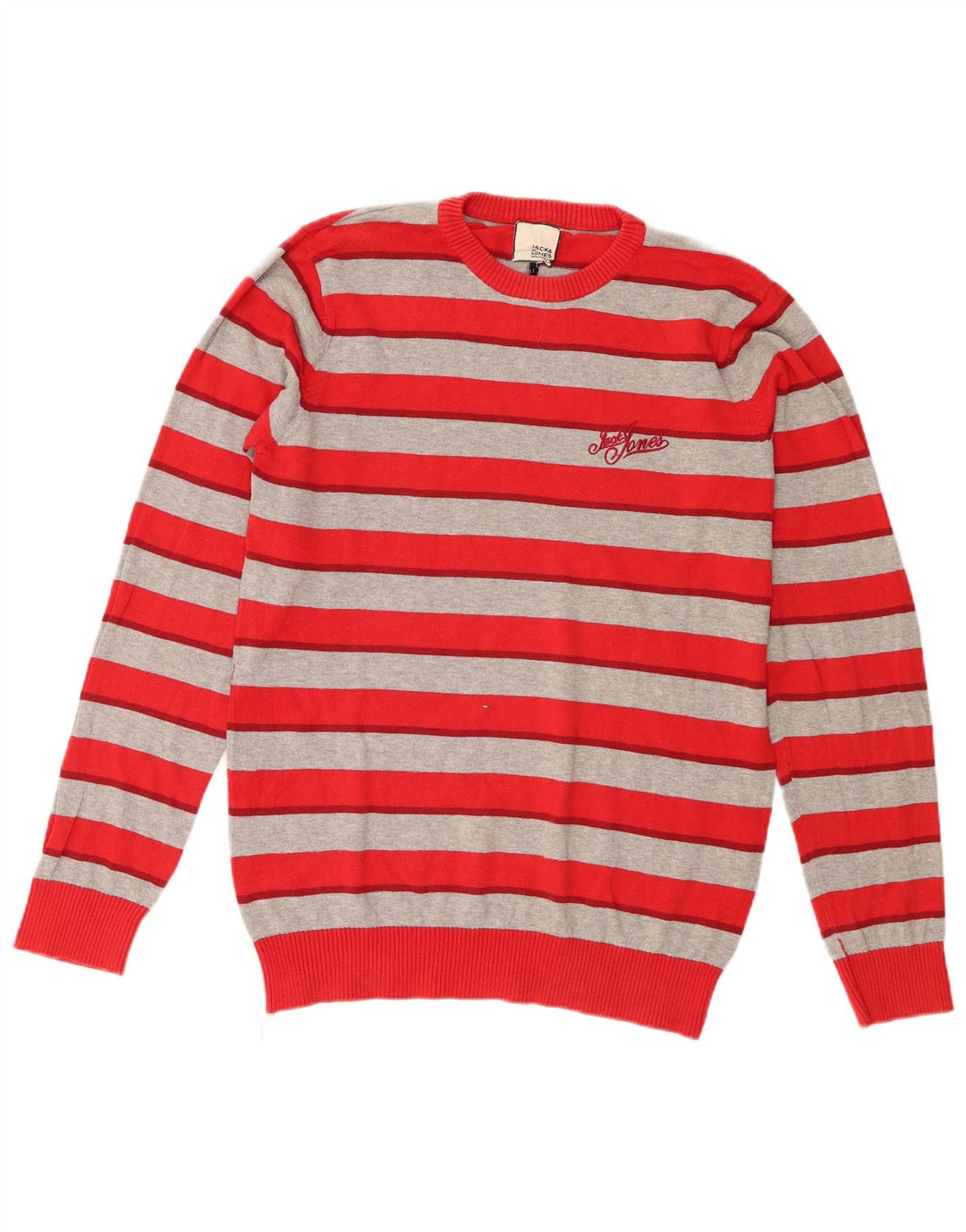 Jack & Jones Herre Regular Fit Jumper Sweater med rund hals lille rød stribet