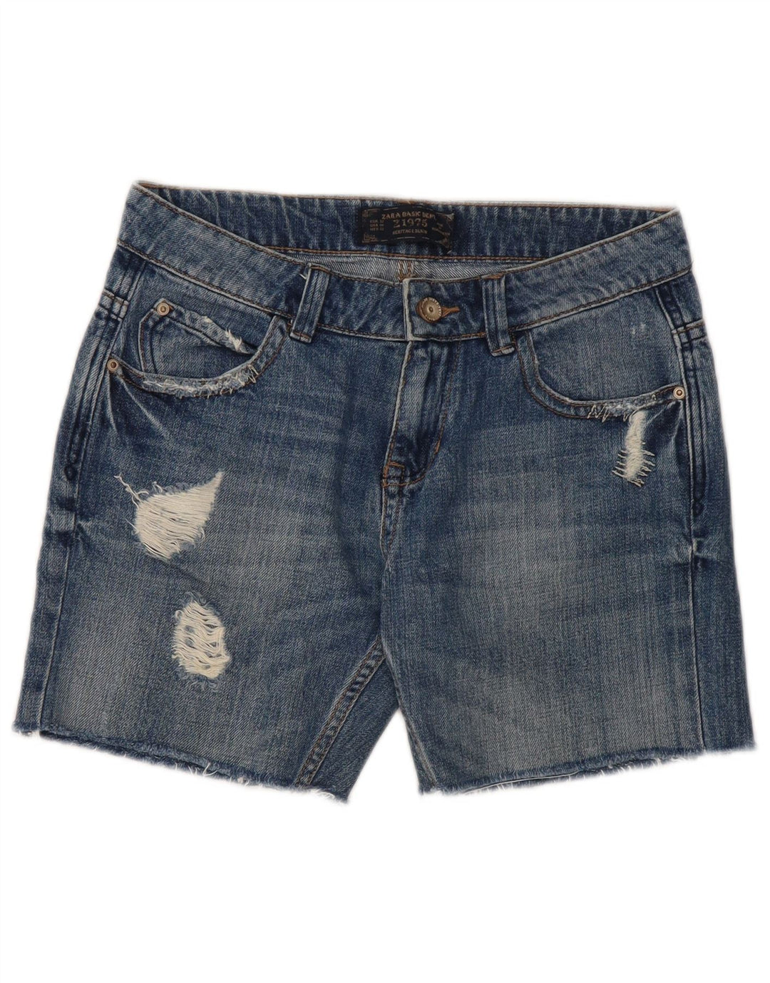 ZARA Distressed denimshorts til kvinder EU 32 2XS W22 Blå
