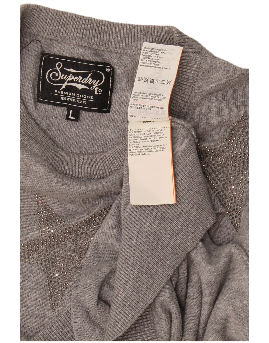 Superdry Womens abstrakt mønster sweater med rund hals DK 16 stor grå