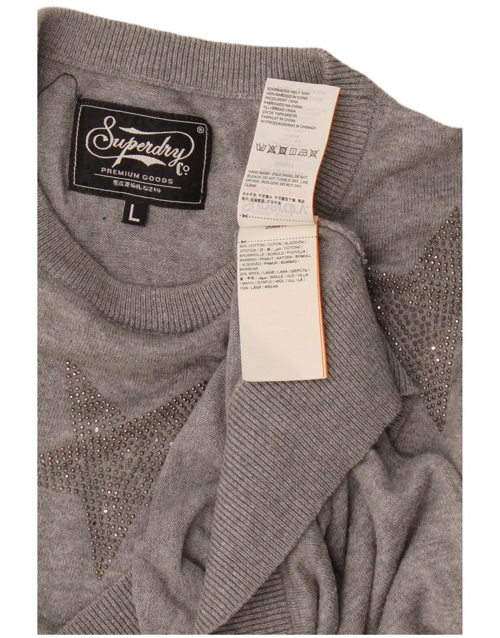 Superdry Womens abstrakt mønster sweater med rund hals DK 16 stor grå