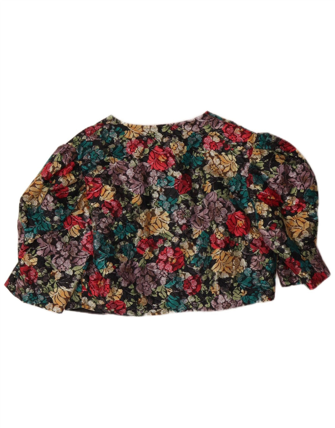 VINTAGE 3/4-ærmet Bolero-jakke til kvinder UK 14 Medium Multicolored Floral