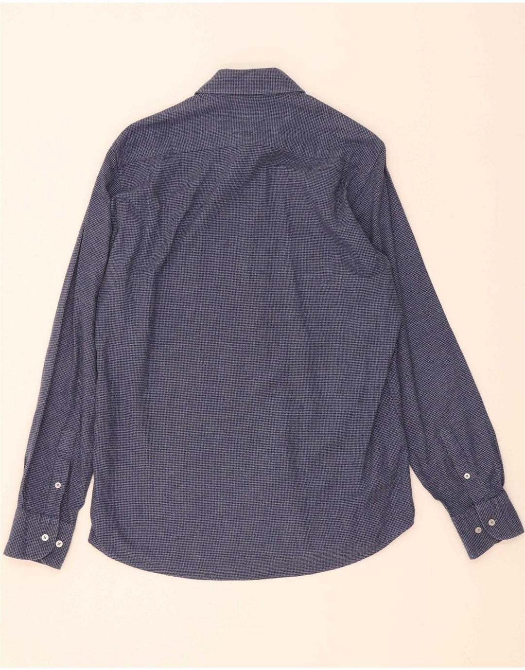MASSIMO DUTTI Mens Shirt Medium Navy Blue Houndstooth Cotton