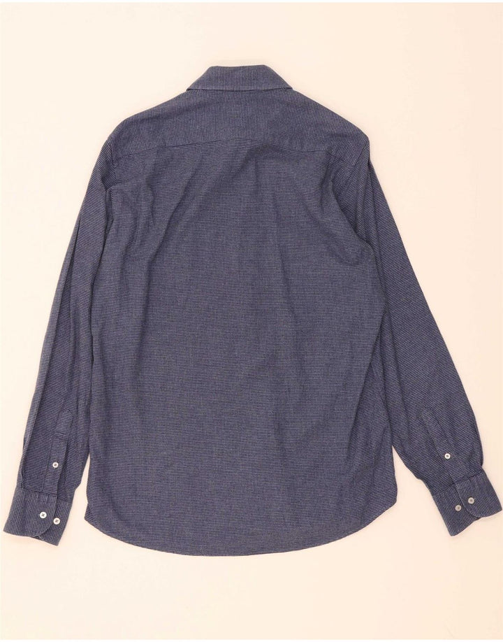 MASSIMO DUTTI Mens Shirt Medium Navy Blue Houndstooth Cotton