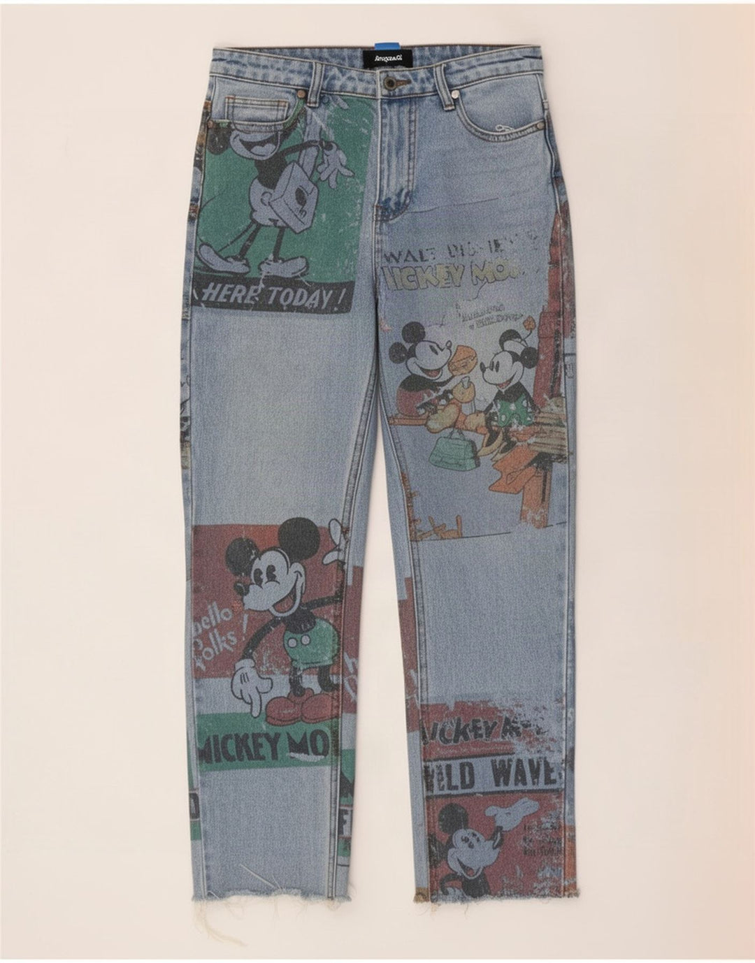 Desigual Dame Disney Straight Jeans EU 38 Medium W28 L26 Blue Patchwork