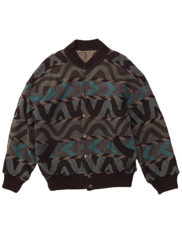 Vintage bomberjakke til mænd UK 42 XL Flerfarvet geometrisk alpakauld