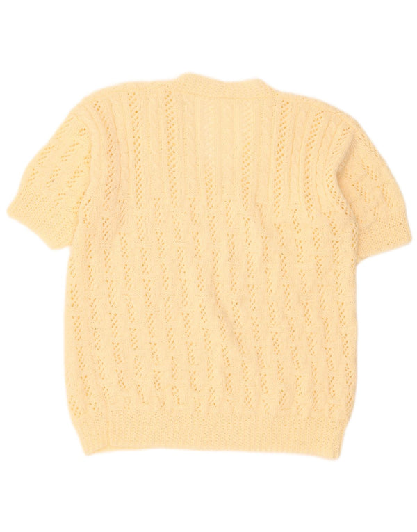 Vintage Dame Kortærmet V-hals Jumper Sweater UK 18 XL Beige