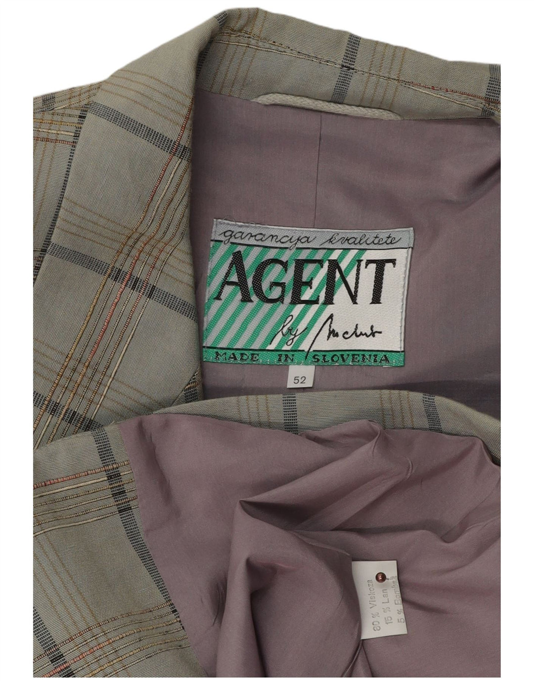 VINTAGE Herre 2-knaps blazerjakke IT 52 XL Grå ternet viskose