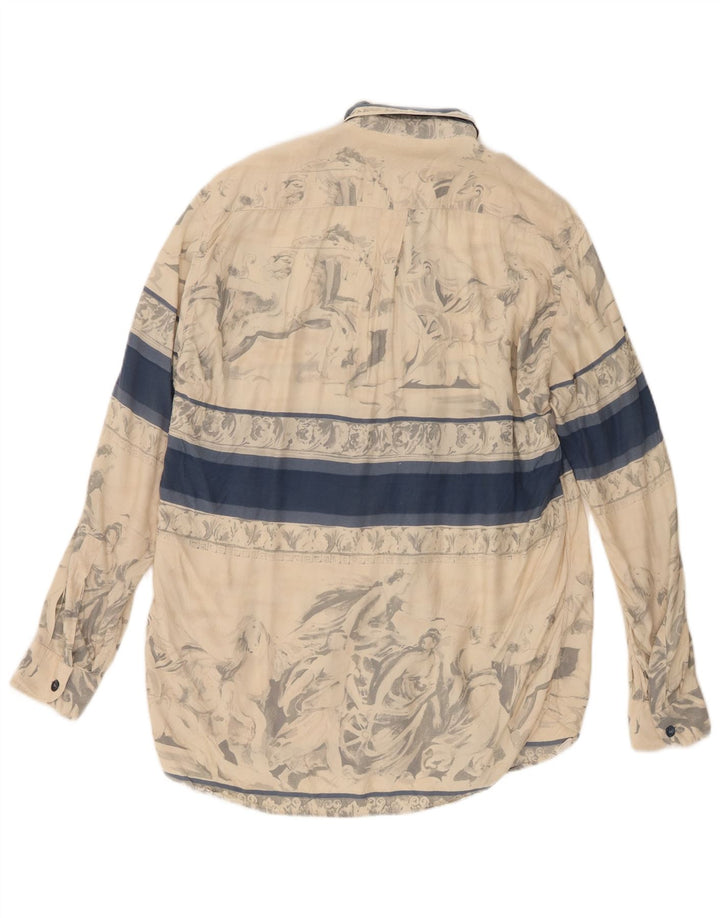 Vintage skjorte med abstrakt mønster til mænd Medium Beige Colourblock Viscose