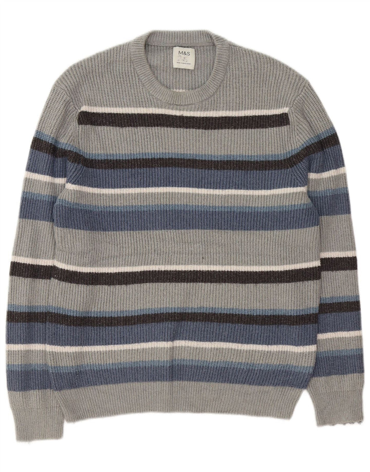 Marks & Spencer Herre sweater med rund hals, stor grå stribet polyamid