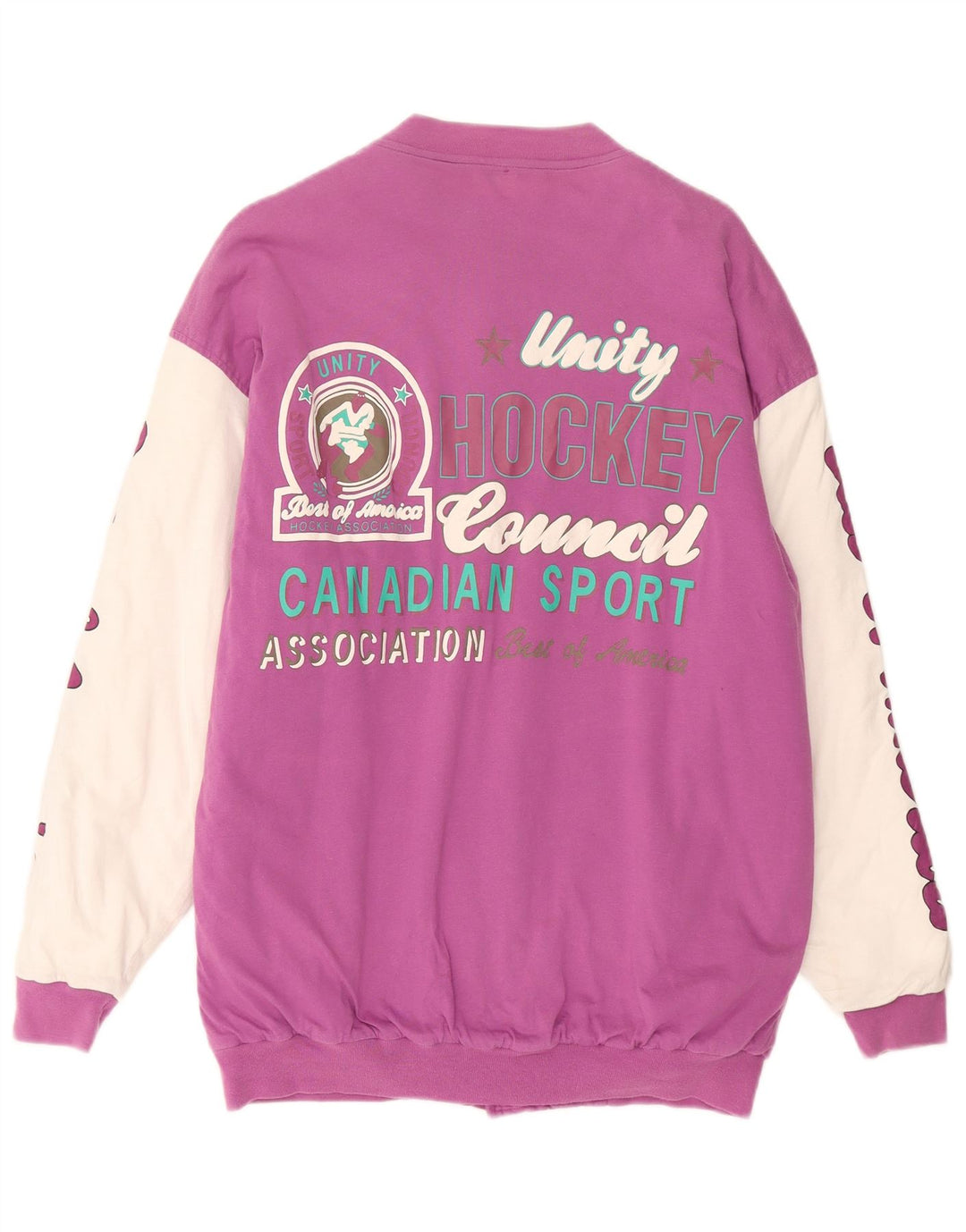 EURONOVA Womens Graphic Varsity Jacket UK 16 Large Purple Colourblock